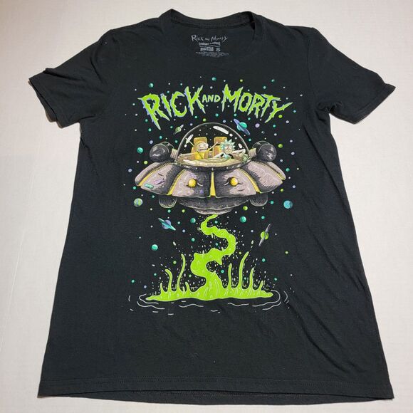 Rick And Morty Graphic Tee SS Black Space Ship - Size Small - Picture 2 of 4